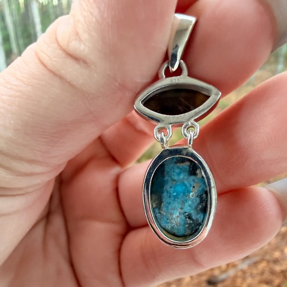 Turquoise & Tiger’s Eye Double Stone Pendant | 925 | Natural Healing Gemstone - Picture 5 of 8